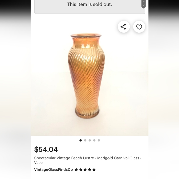 VINTAGE Peach Lustre/Marigold Carnival glass vase - Picture 6 of 6
